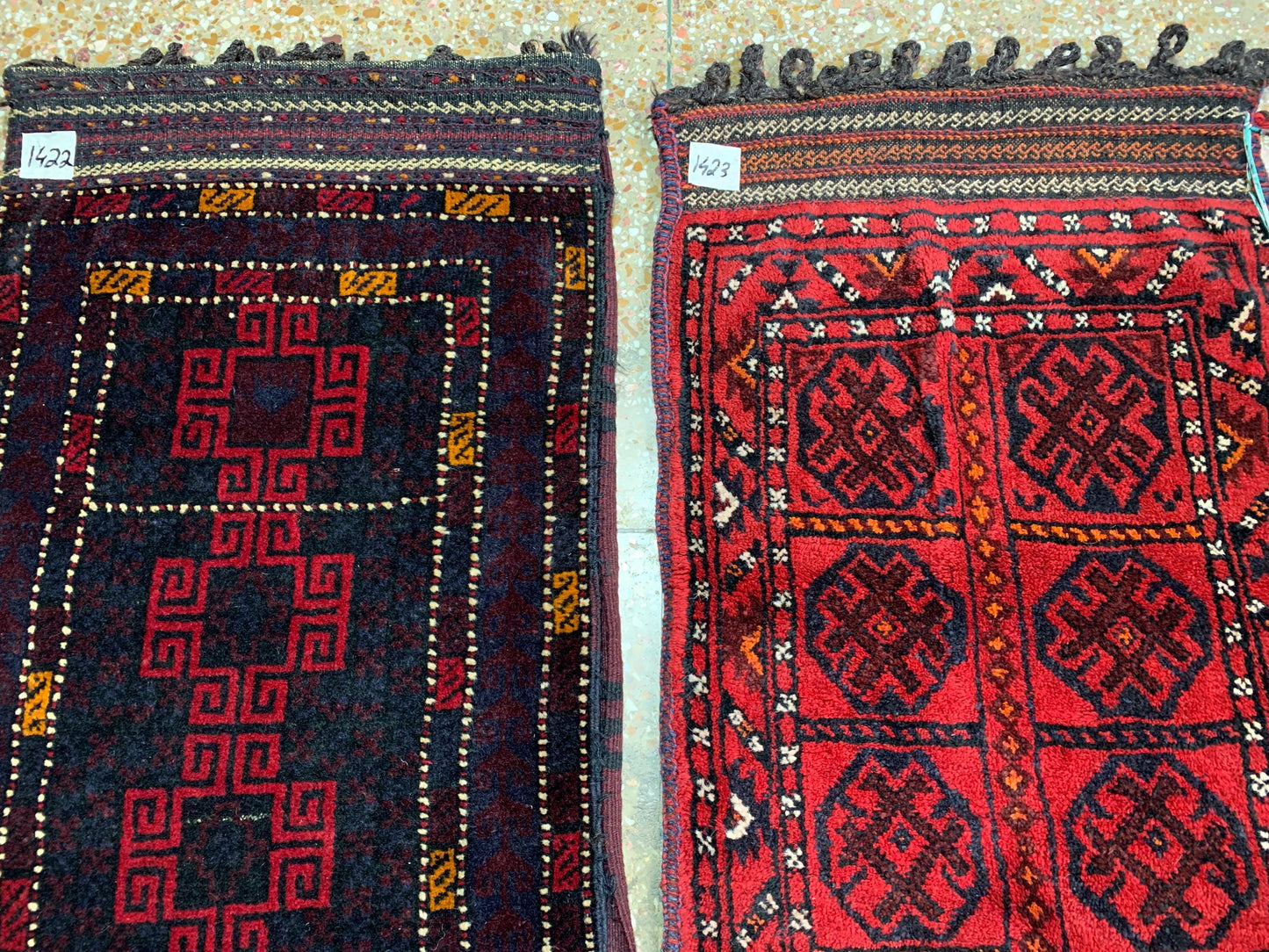 Set of 2 Vintage Balisht Rug Handmade Afghan Wool Rug, Oriental Antique Rug Baluchi design Rug, Cushion Cover Rug, Small Entryway Rug 2x3 ft