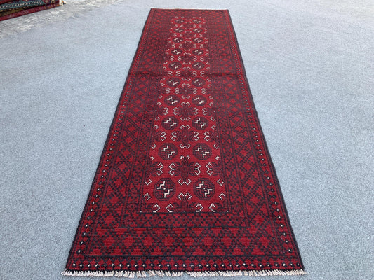 Aqcha Runner Rug 3x9 ft Handmade Afghan Rug Mowri design Aqcha Rug Oriental Wool Rug High Pile Rug Hallway Runner Rug Kitchen Runner Rug etc