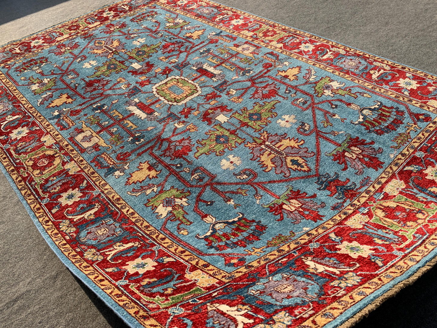 6x9 ft Afghan Handmade Wool Rug Blue Red Chobi Rug Natural dyes Rug Oriental Floral Rug Traditional Turkmen Rug Bedroom Rug Living Room Rug.