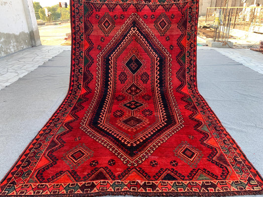 5x9 ft Vintage Red Rug Afghan Handmade Rug, Caucasian design Rug, Geometric Rug, Oriental Wool Rug, Tribal Antique Rug Entryway Bedroom Rug.