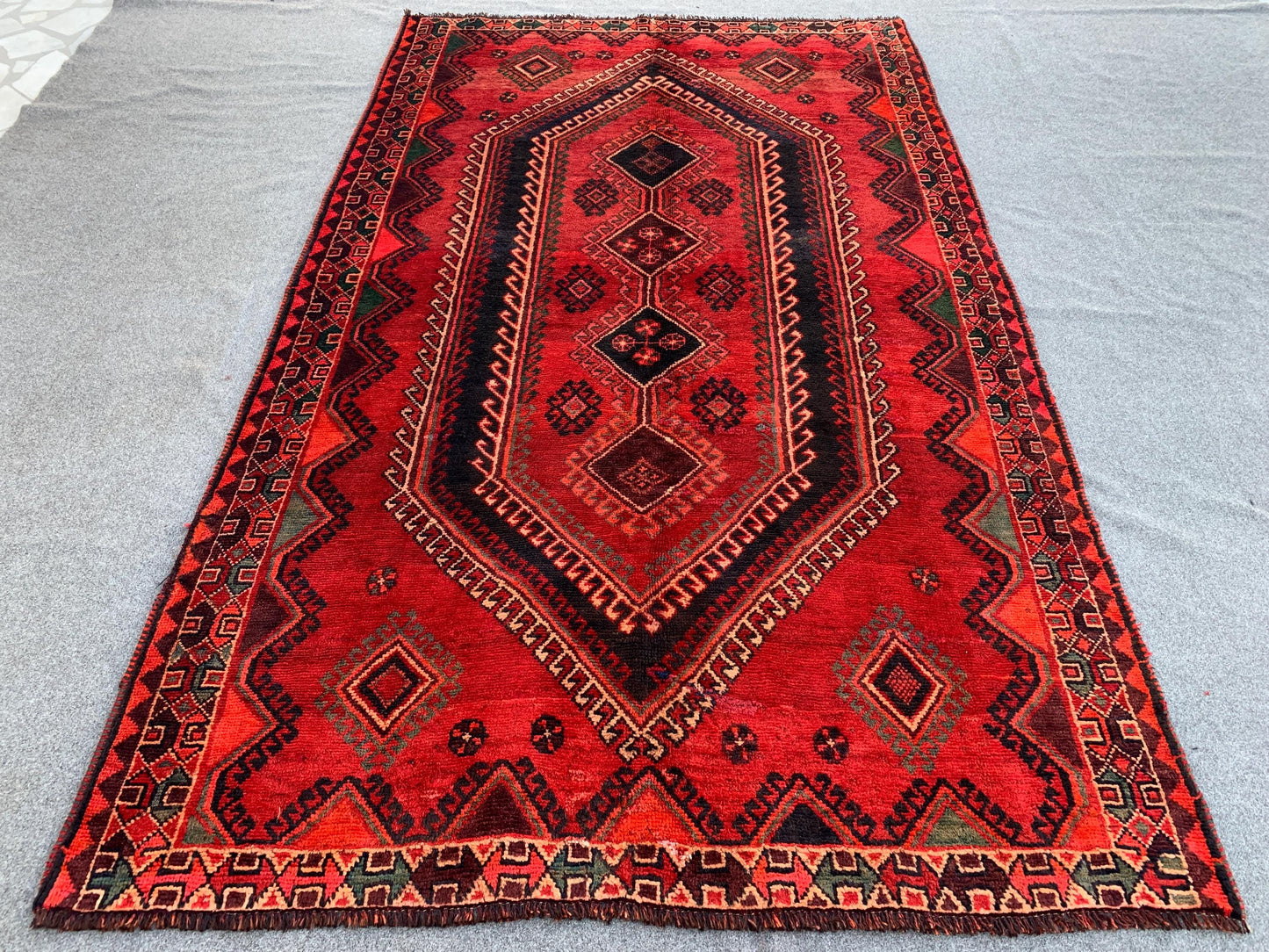 5x9 ft Vintage Red Rug Afghan Handmade Rug, Caucasian design Rug, Geometric Rug, Oriental Wool Rug, Tribal Antique Rug Entryway Bedroom Rug.