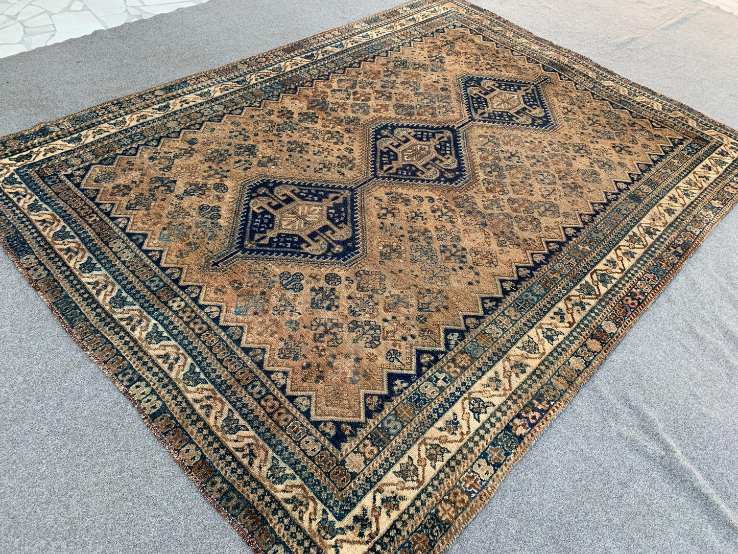 7x10 ft Vintage Afghan Rug Oriental Caucasian Rug Handmade Turkmen Wool Rug Geometric Rug Antique 1950s Rug Low Pile Tribal Bedroom Rug etc.