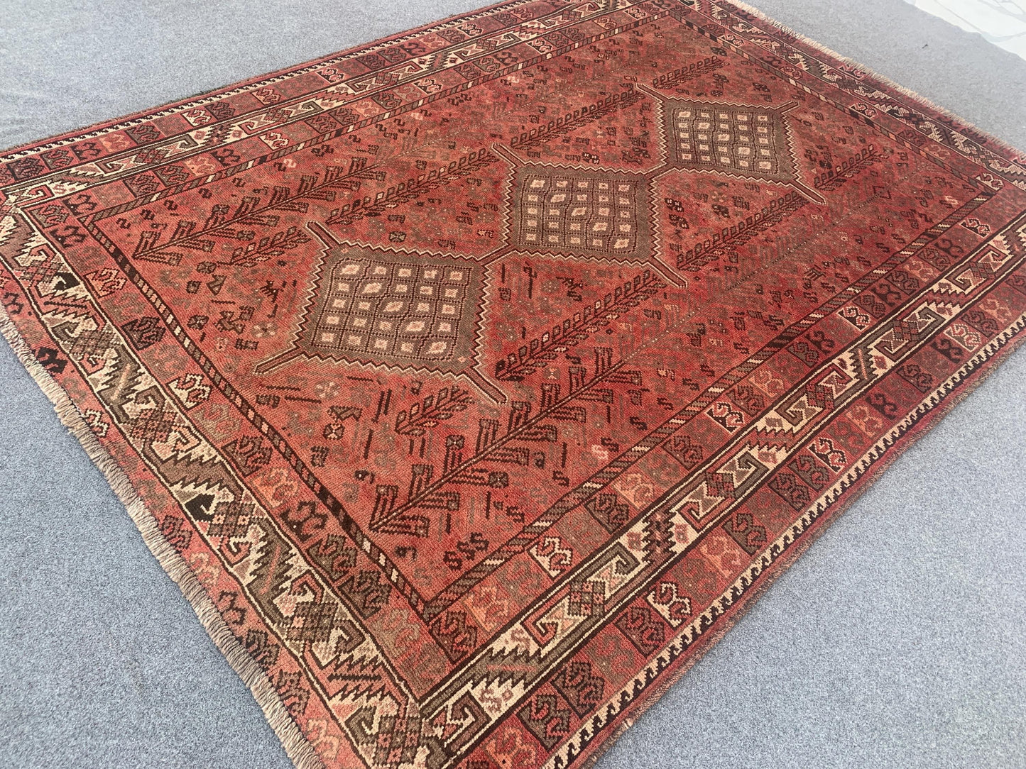 6x8 ft Antique Geometric Handmade Wool Rug