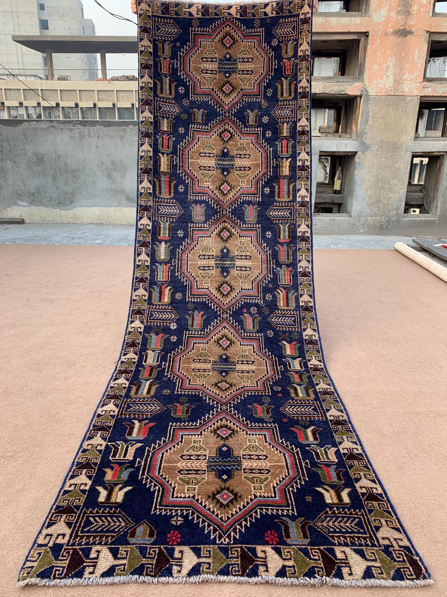 Navy Blue Antique Runner Rug 3x10 Ft Handmade Afghan Wool Runner Rug Vintage Baluchi Rug Oriental Geometric Rug Tribal Hallway Runner Rug.