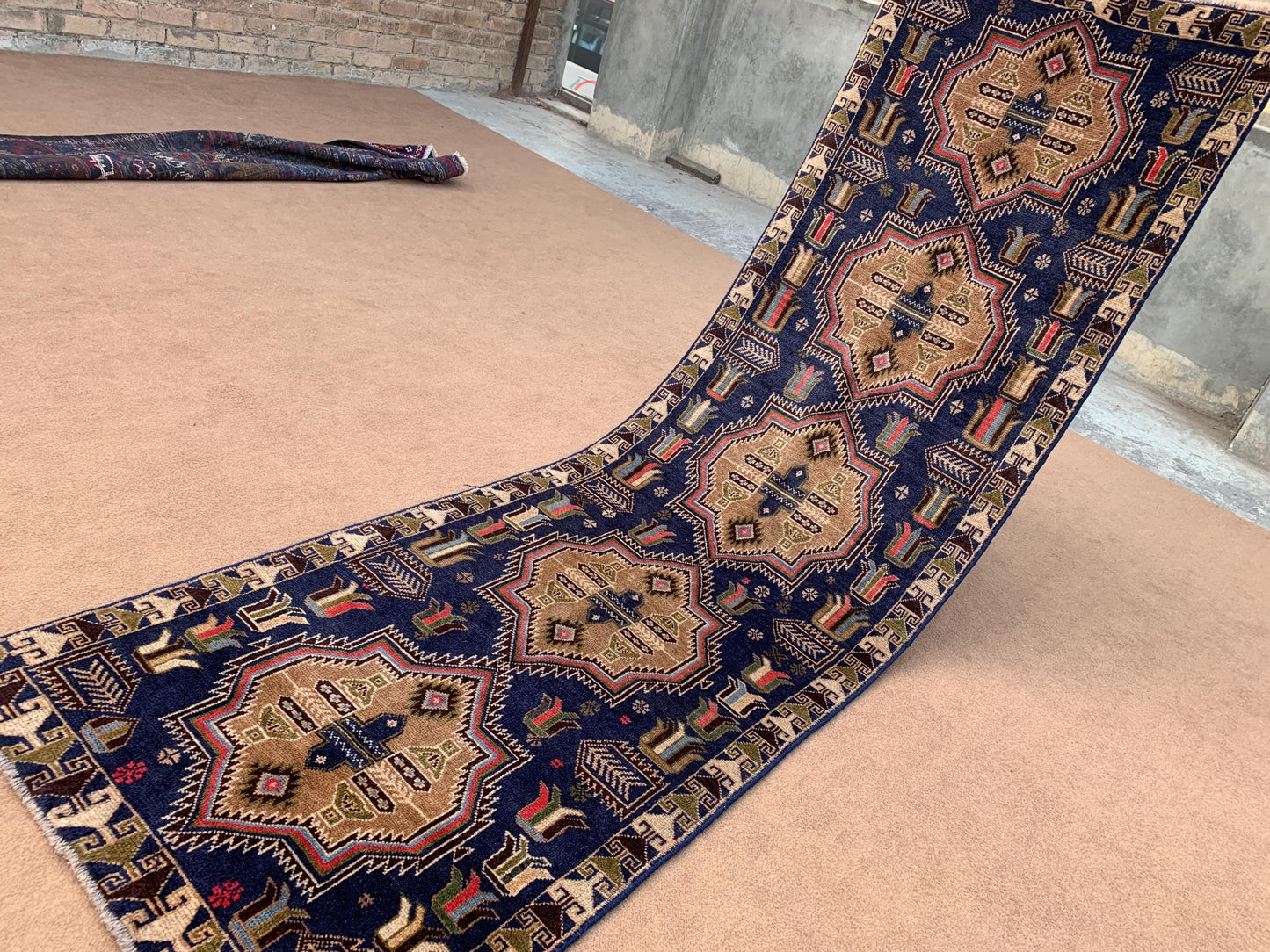 Navy Blue Antique Runner Rug 3x10 Ft Handmade Afghan Wool Runner Rug Vintage Baluchi Rug Oriental Geometric Rug Tribal Hallway Runner Rug.