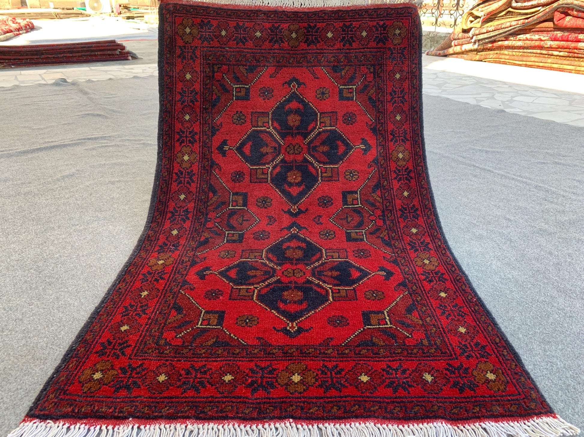 Vintage Bukhara Rug 3x4 ft Handmade Afghan Rug, Khal Muhammadi design Bukhara Rug, Tribal Wool Rug Oriental Area Rug Bedroom Rug Office Rug.