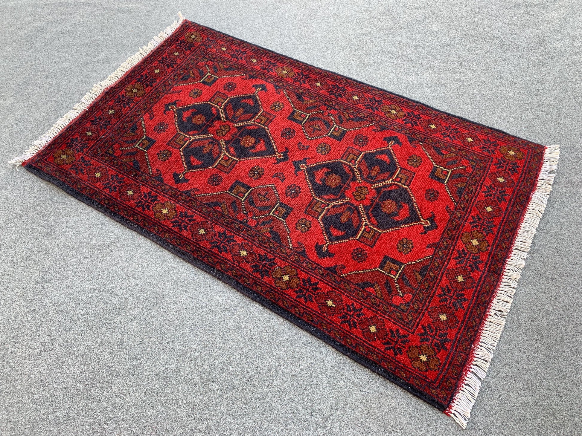 Vintage Bukhara Rug 3x4 ft Handmade Afghan Rug, Khal Muhammadi design Bukhara Rug, Tribal Wool Rug Oriental Area Rug Bedroom Rug Office Rug.