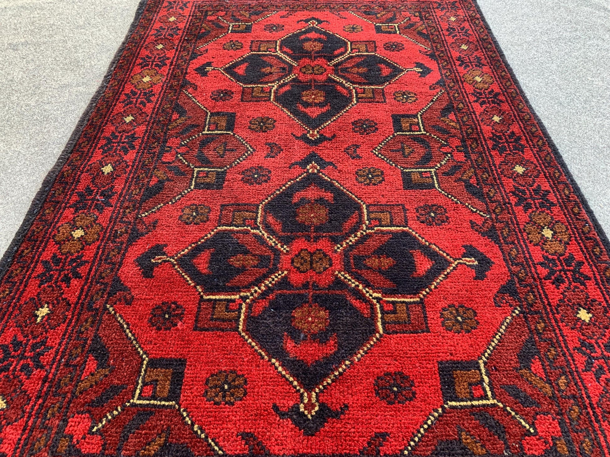 Vintage Bukhara Rug 3x4 ft Handmade Afghan Rug, Khal Muhammadi design Bukhara Rug, Tribal Wool Rug Oriental Area Rug Bedroom Rug Office Rug.