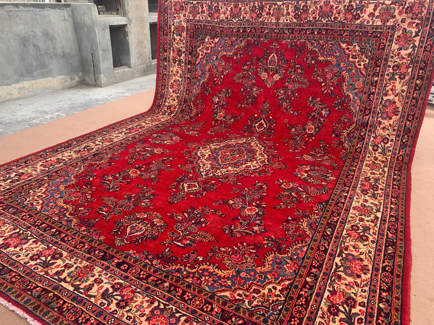 Large Antique Rug 9x12 ft Floral Caucasian Rug Handmade Turkmen Wool Rug Turkish Heriz design Oriental Rug Afghan Vintage Living Room Rug.