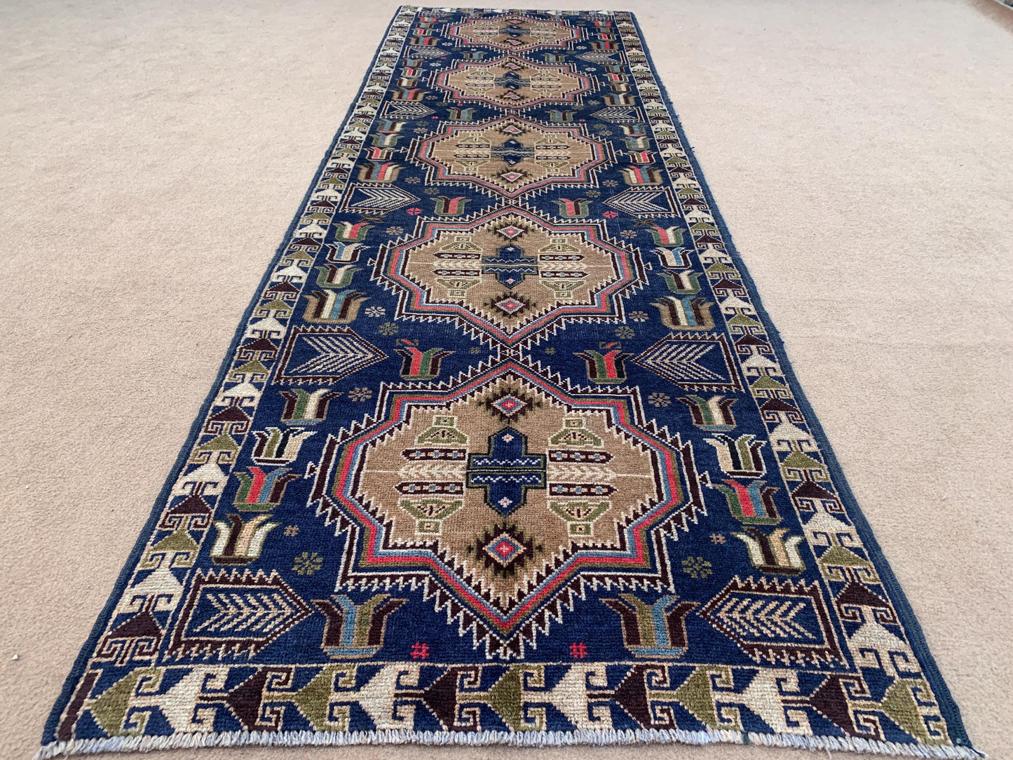 3x10 Ft Navy Blue Vintage Runner Rug,