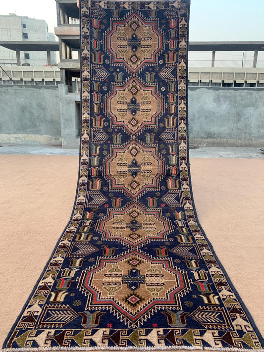 3x10 Ft Navy Blue Vintage Runner Rug,