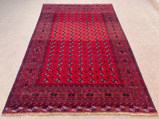 6x9 Red Vintage Rug Handmade Afghan Rug, Tribal Wool Area Rug Turkmen Tekke Rug 6.5x9.6 ft Oriental Antique Rug, Soft Pile Living Room Rug.