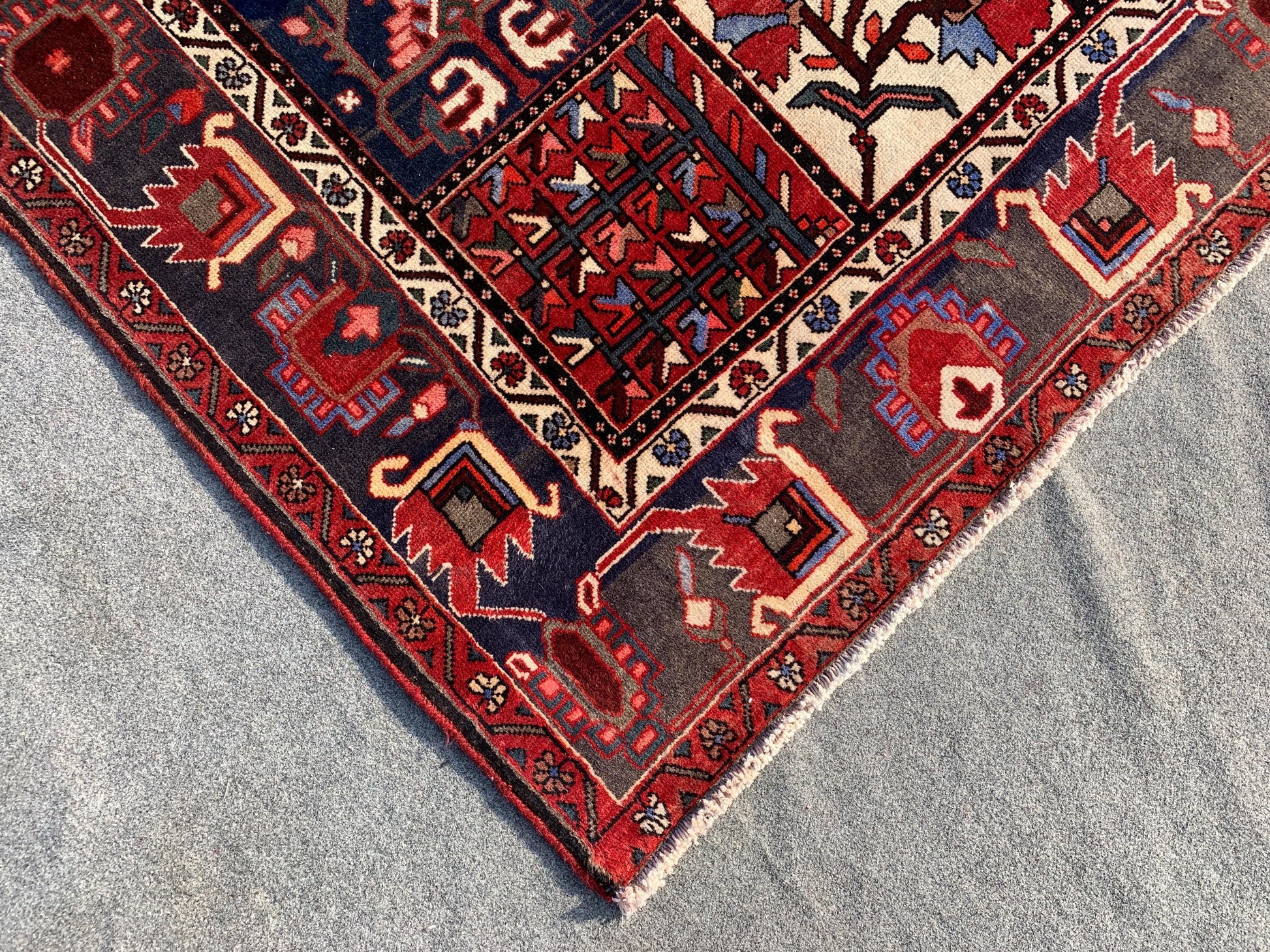 Vintage Ethnic Rug 7x10 ft Afghan Handmade Wool Rug, Antique Pictorial Rug Floral design Rug Tribal Turkmen Rug Bedroom Rug Living Room Rug.