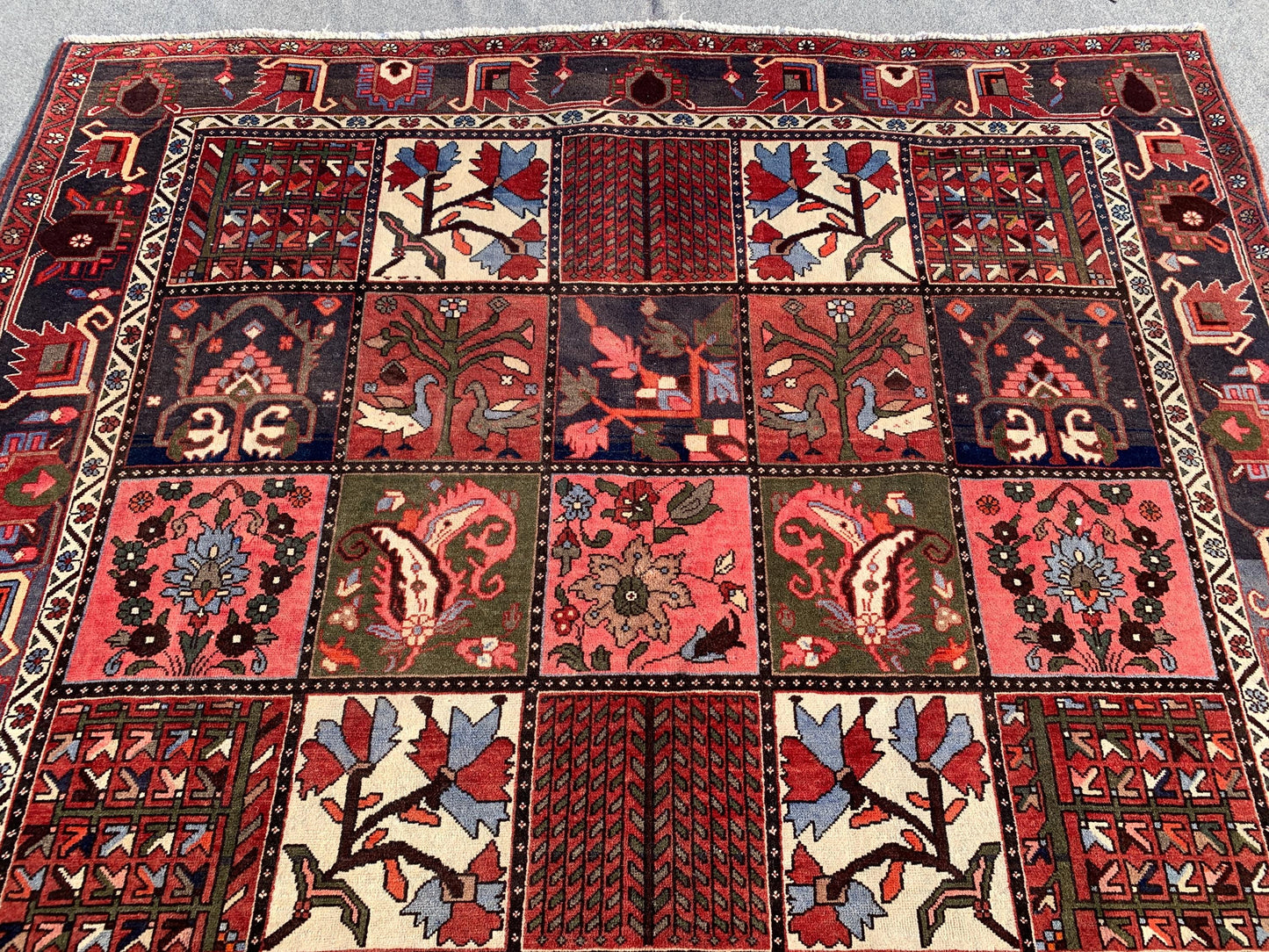 Vintage Ethnic Rug 7x10 ft Afghan Handmade Wool Rug, Antique Pictorial Rug Floral design Rug Tribal Turkmen Rug Bedroom Rug Living Room Rug.