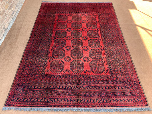 Vintage Afghan Rug 6x9 ft Handmade Wool Area Rug Turkmen Ersari design Rug Traditional Rug Antique Oriental Rug Bedroom Rug Living Room Rug.