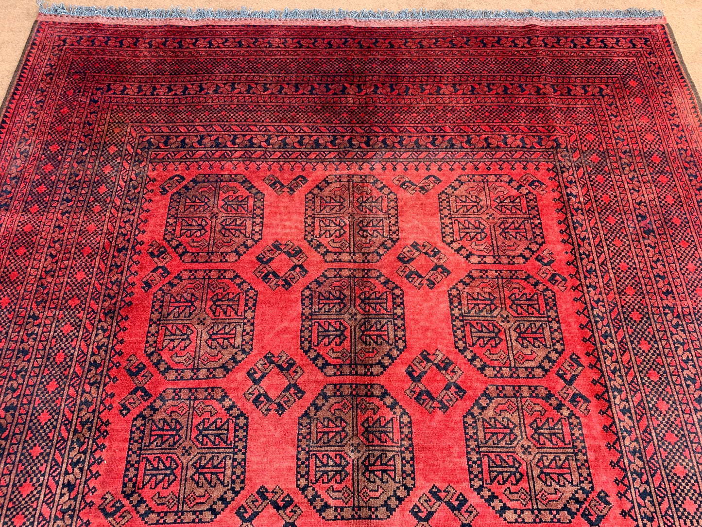 Vintage Afghan Rug 6x9 ft Handmade Wool Area Rug Turkmen Ersari design Rug Traditional Rug Antique Oriental Rug Bedroom Rug Living Room Rug.