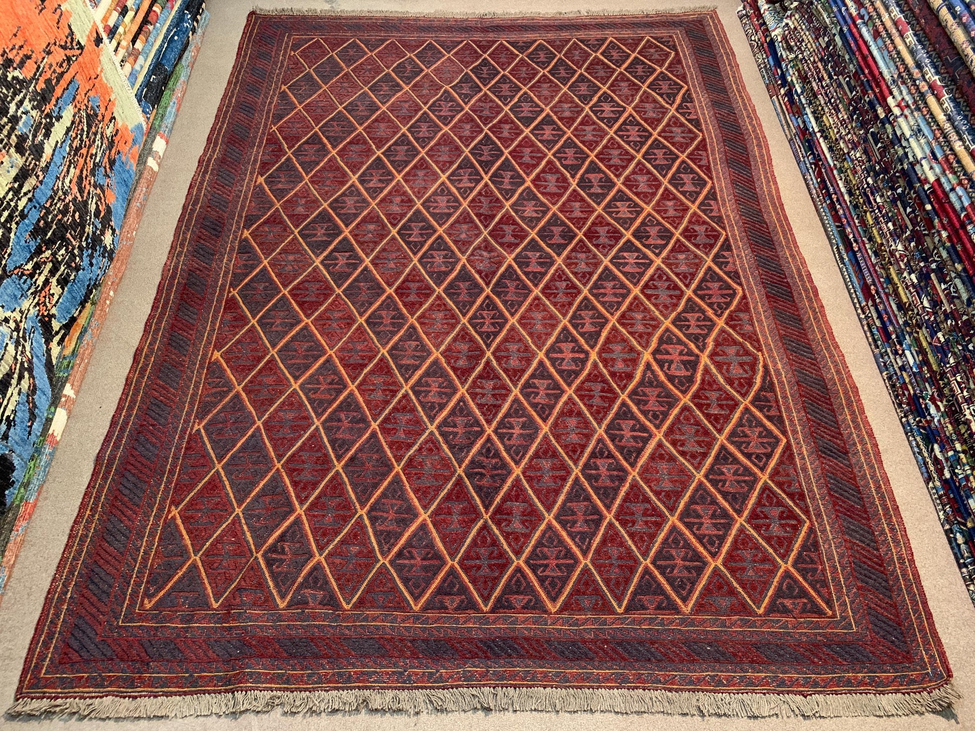 Vintage Kilim Rug 7x9 ft Hand Knotted Afghan Wool Rug Geometric Kilim Rug Antique Mashwani Kilim Rug Tribal Oriental Rug Kitchen Bedroom Rug