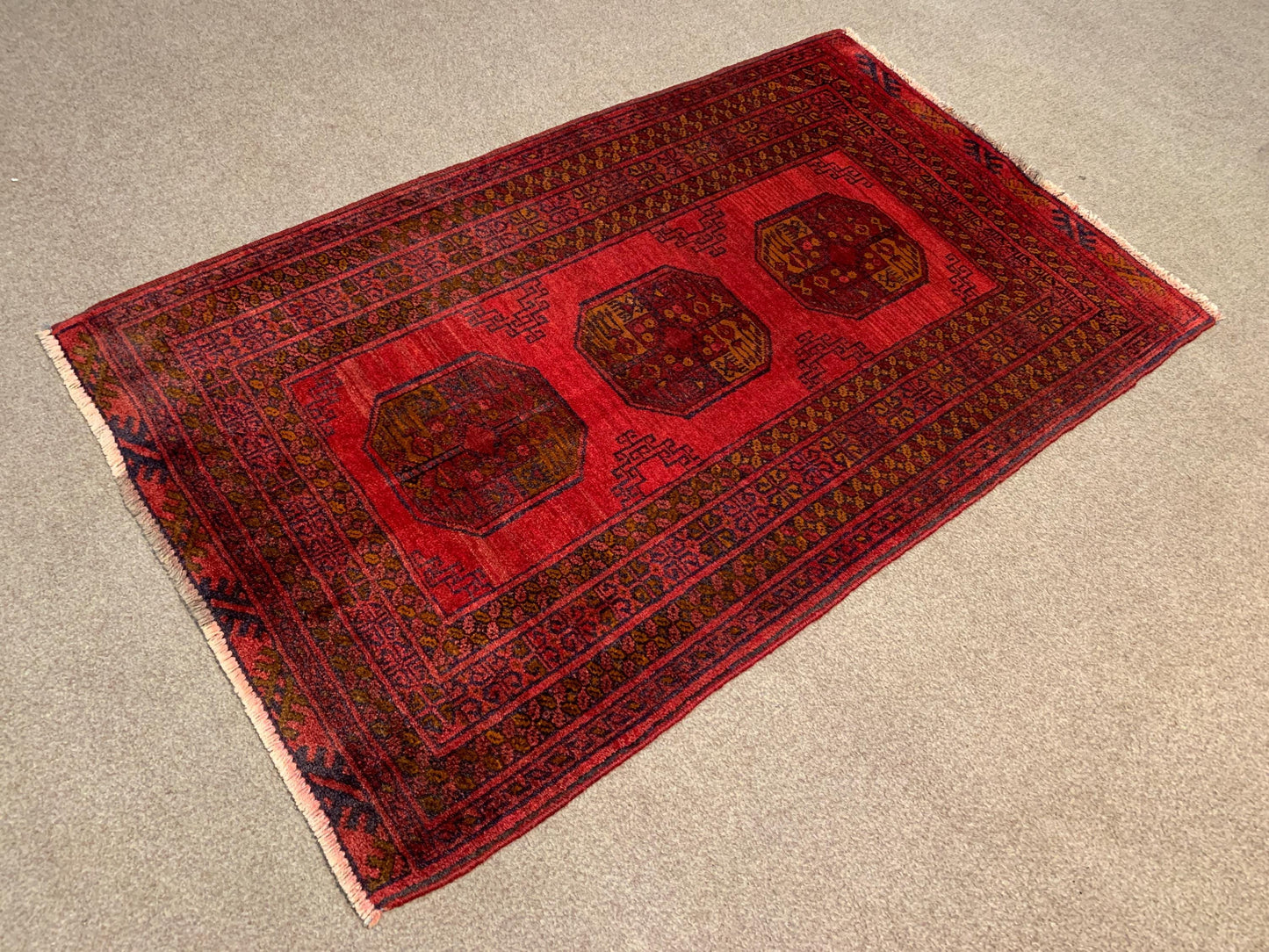 Vintage Red Rug 2x4 ft Handmade Afghan Wool Rug Antique Ersari design Rug Turkmen Tribal Rug Oriental Area Rug Entryway Bedroom Kitchen Rug.