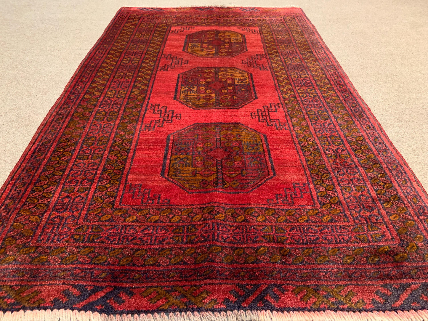 Vintage Red Rug 2x4 ft Handmade Afghan Wool Rug Antique Ersari design Rug Turkmen Tribal Rug Oriental Area Rug Entryway Bedroom Kitchen Rug.