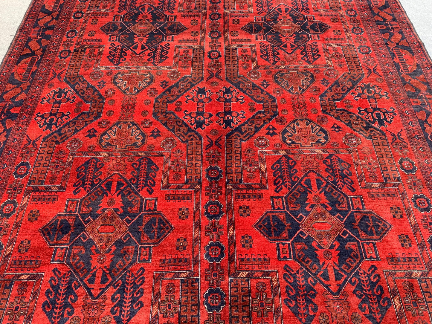 Large Vintage Afghan Rug 8x11 ft  Handmade Turkmen Wool Rug Organic Dyed Khal Muhammadi Rug Oriental Khamyab Rug 330x245 Cm Living Room Rug.