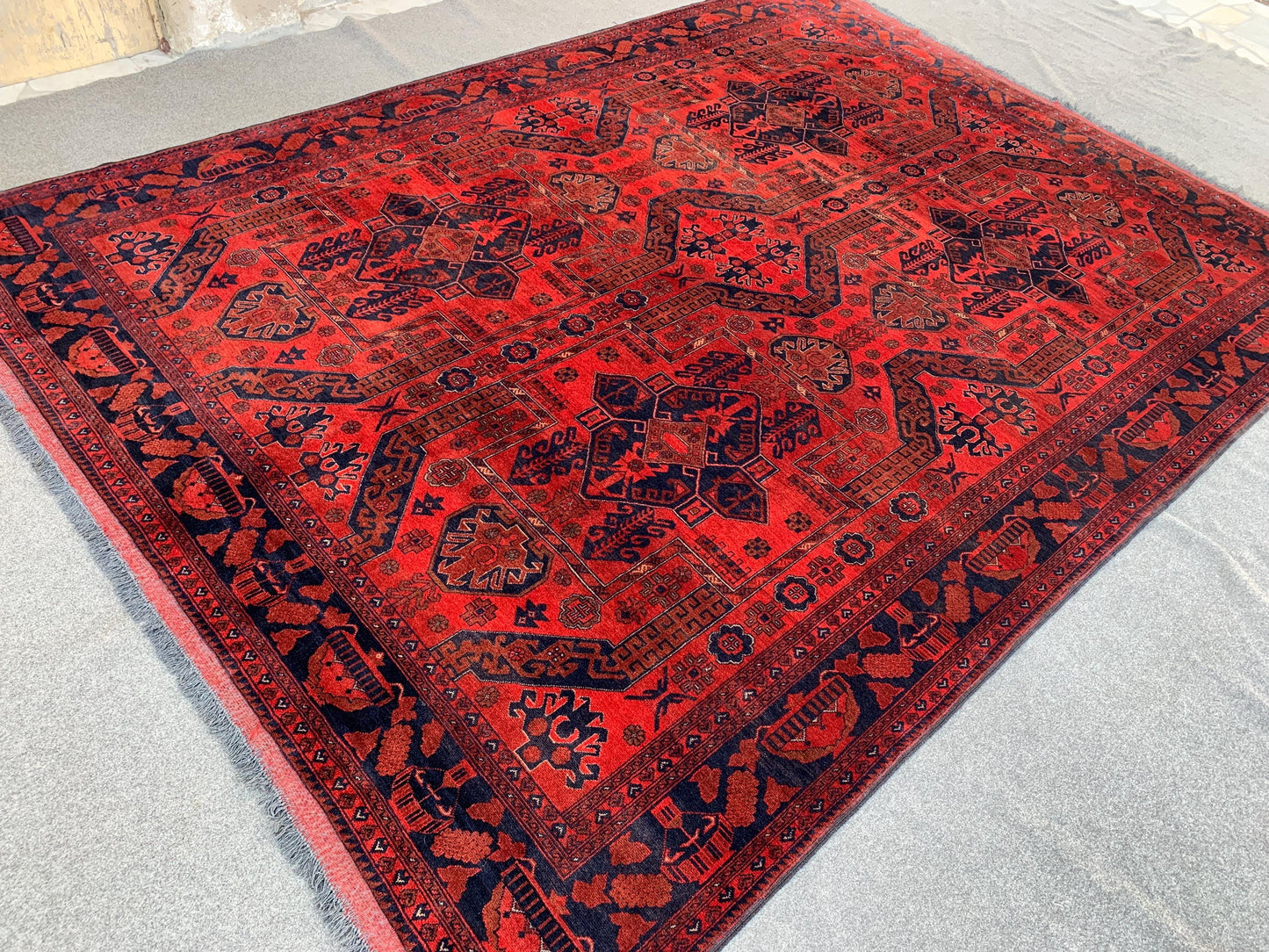 Large Vintage Afghan Rug 8x11 ft  Handmade Turkmen Wool Rug Organic Dyed Khal Muhammadi Rug Oriental Khamyab Rug 330x245 Cm Living Room Rug.