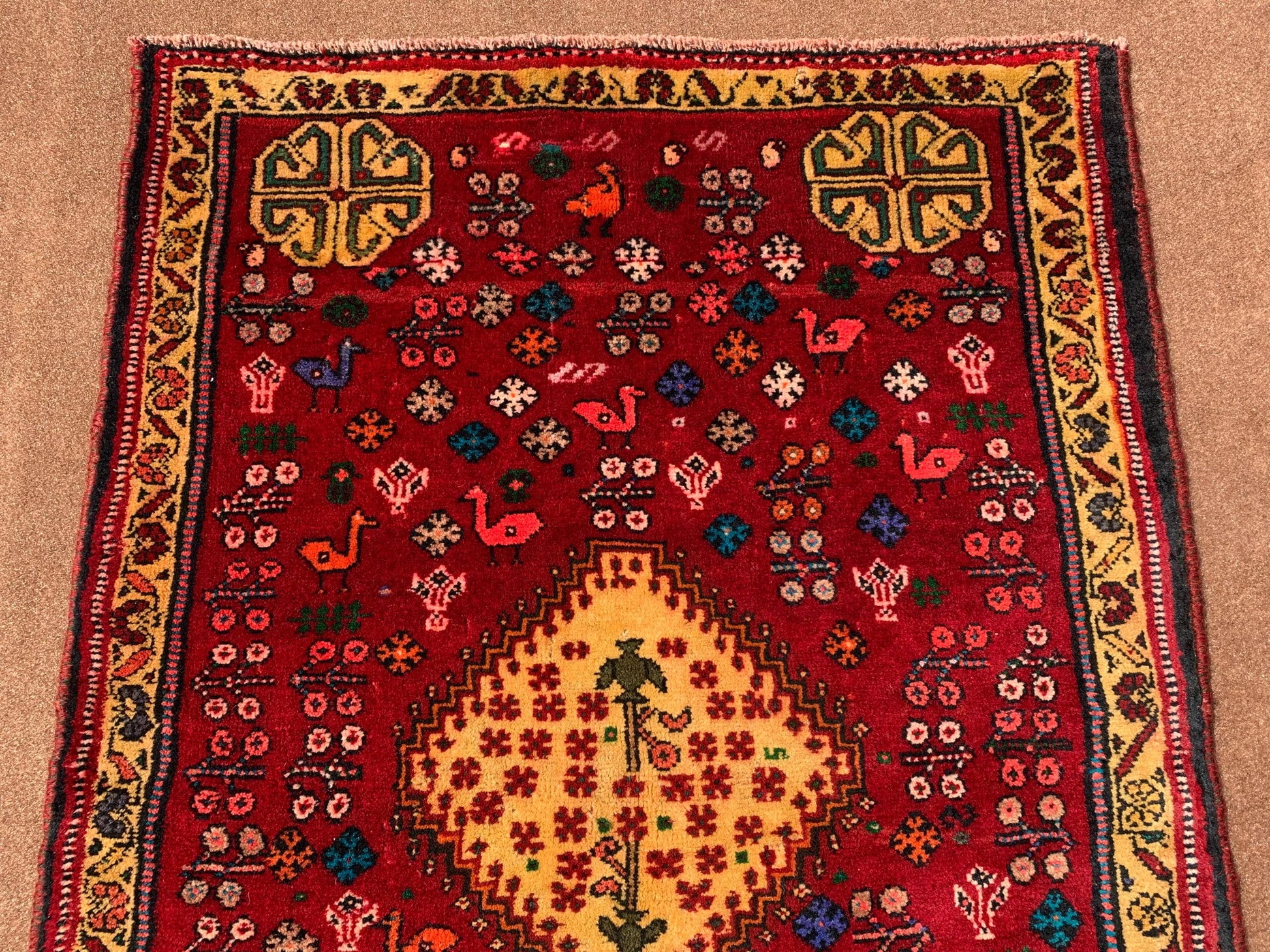 Antique Caucasian Rug 3x5 ft Afghan Handmade Rug Pictorial Floral Rug Vintage Oriental Rug Tribal Wool Area Rug Bedroom Rug Kitchen Rug etc.