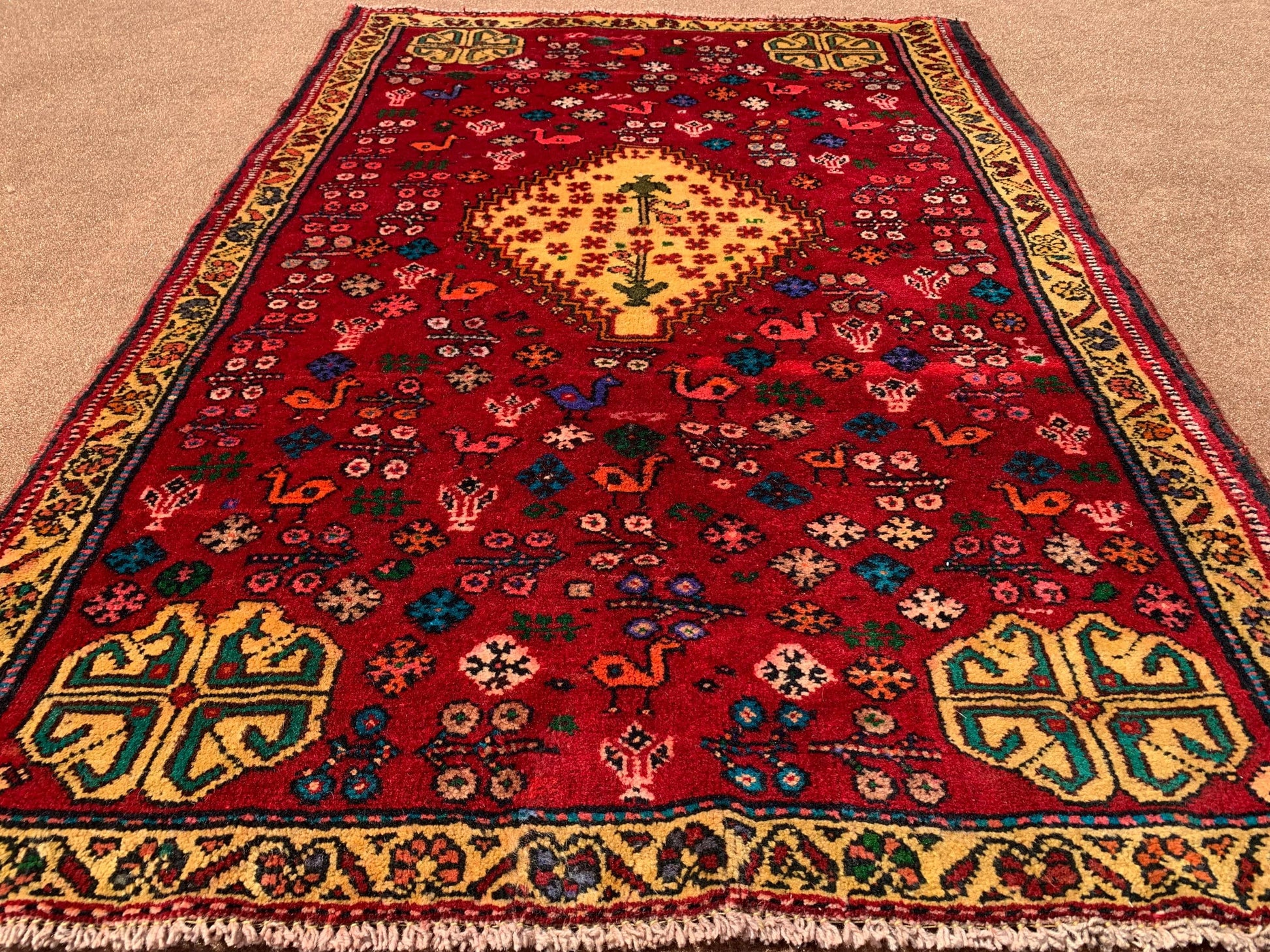 Antique Caucasian Rug 3x5 ft Afghan Handmade Rug Pictorial Floral Rug Vintage Oriental Rug Tribal Wool Area Rug Bedroom Rug Kitchen Rug etc.