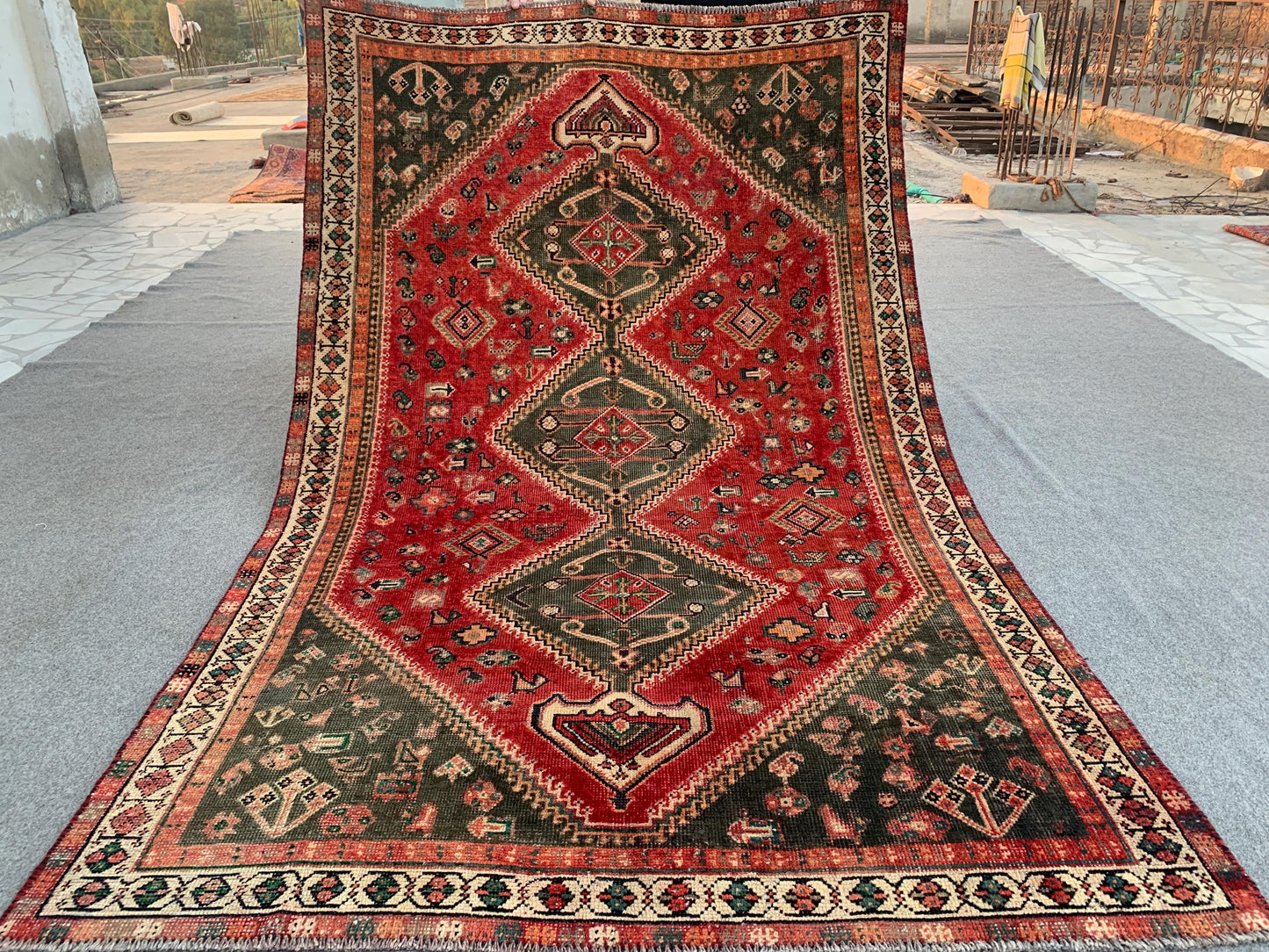 Antique Geometric Rug 5x7 ft Vintage Tribal Turkmen Rug Handmade Afghan Wool Area Rug 1960s Caucasian Rug Oriental Low pile Rug Kitchen Rug.