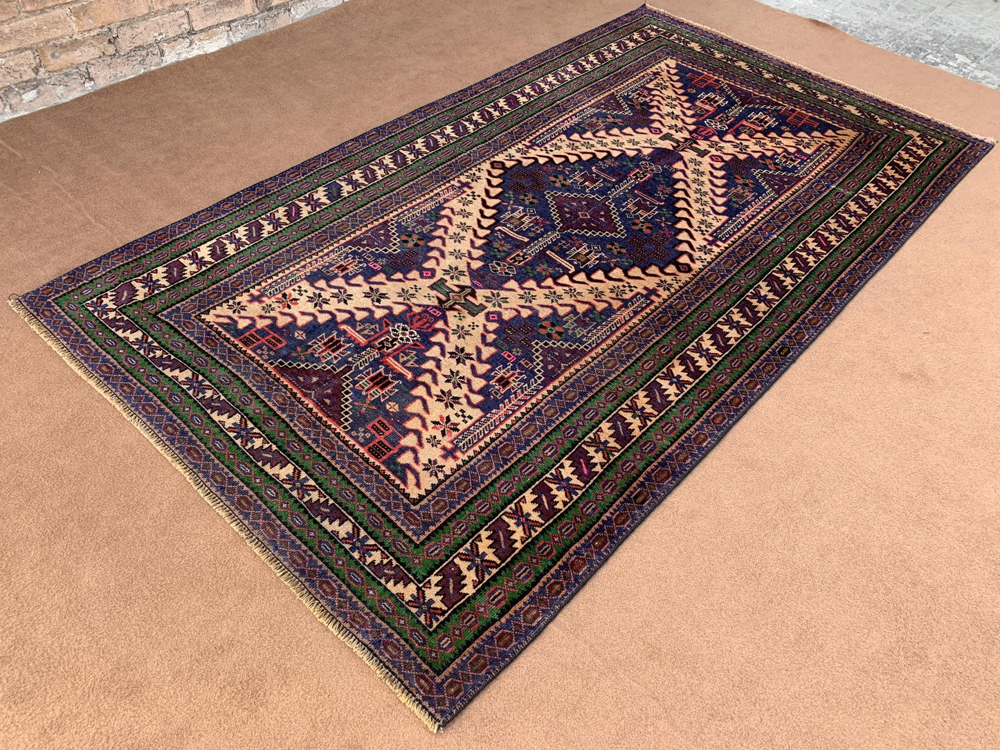 5x8 ft Geometric Vintage Baluchi Rug Handmade Afghan Rug Antique Wool Area Rug Turkmen Oriental Low Pile Rug Tribal Living Room Bedroom Rug.