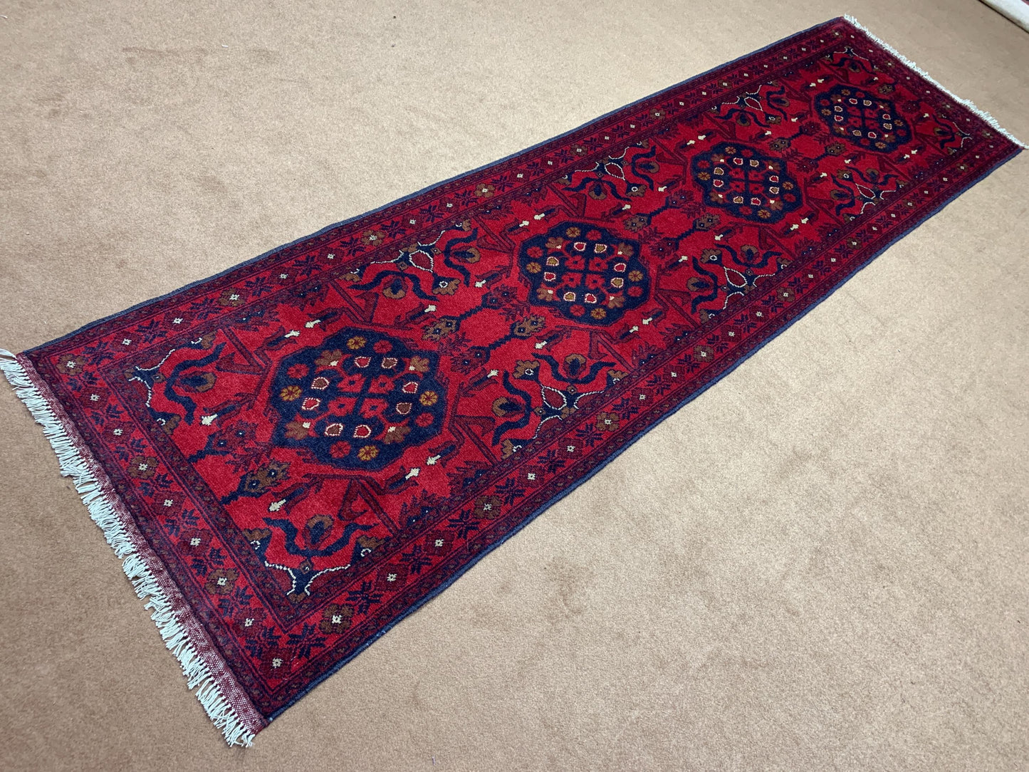 Bukhara Runner Rug 3x10 ft Handmade Afghan Wool Rug, Red Bukhara Floral Rug Oriental Turkmen Rug Khal Mukhammadi Rug Hallway Runner Rug etc.