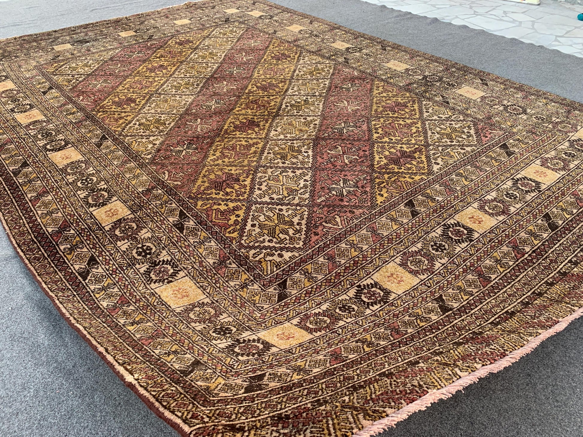 Large Antique Rug 8x11 ft Handmade Wool Rug, Vintage Afghan Rug Geometric Oriental Rug, Turkmen Tribal Rug Dining Table Rug Living Room Rug.