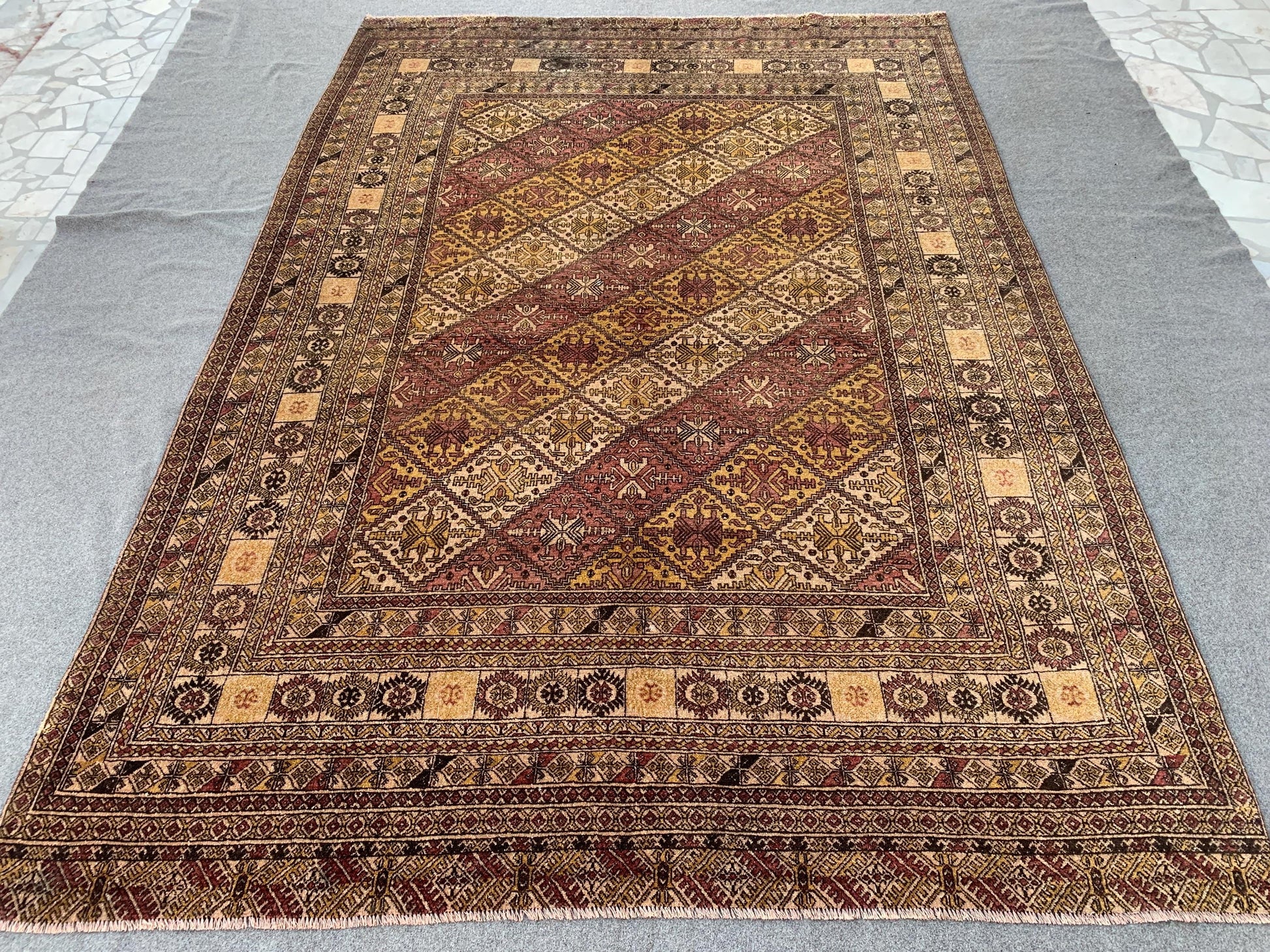 Large Antique Rug 8x11 ft Handmade Wool Rug, Vintage Afghan Rug Geometric Oriental Rug, Turkmen Tribal Rug Dining Table Rug Living Room Rug.