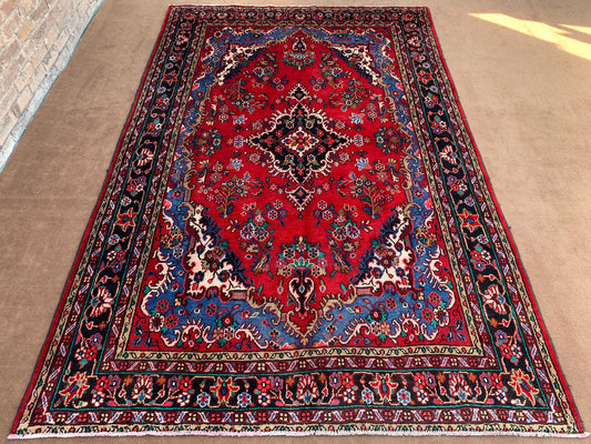 7x10 ft Red Vintage Floral Collectors Rug Handmade Afghan Wool Rug Oriental Caucasian Rug Turkmen Tribal Rug Bedroom Antique Living Room Rug