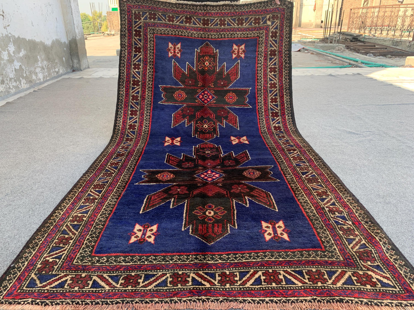 Blue Vintage Rug 4x7 ft Handmade Afghan Rug, Baluchi Rug, Geometric Rug, Oriental Wool Rug, Tribal Antique Rug Entryway Bedroom Kitchen Rug.