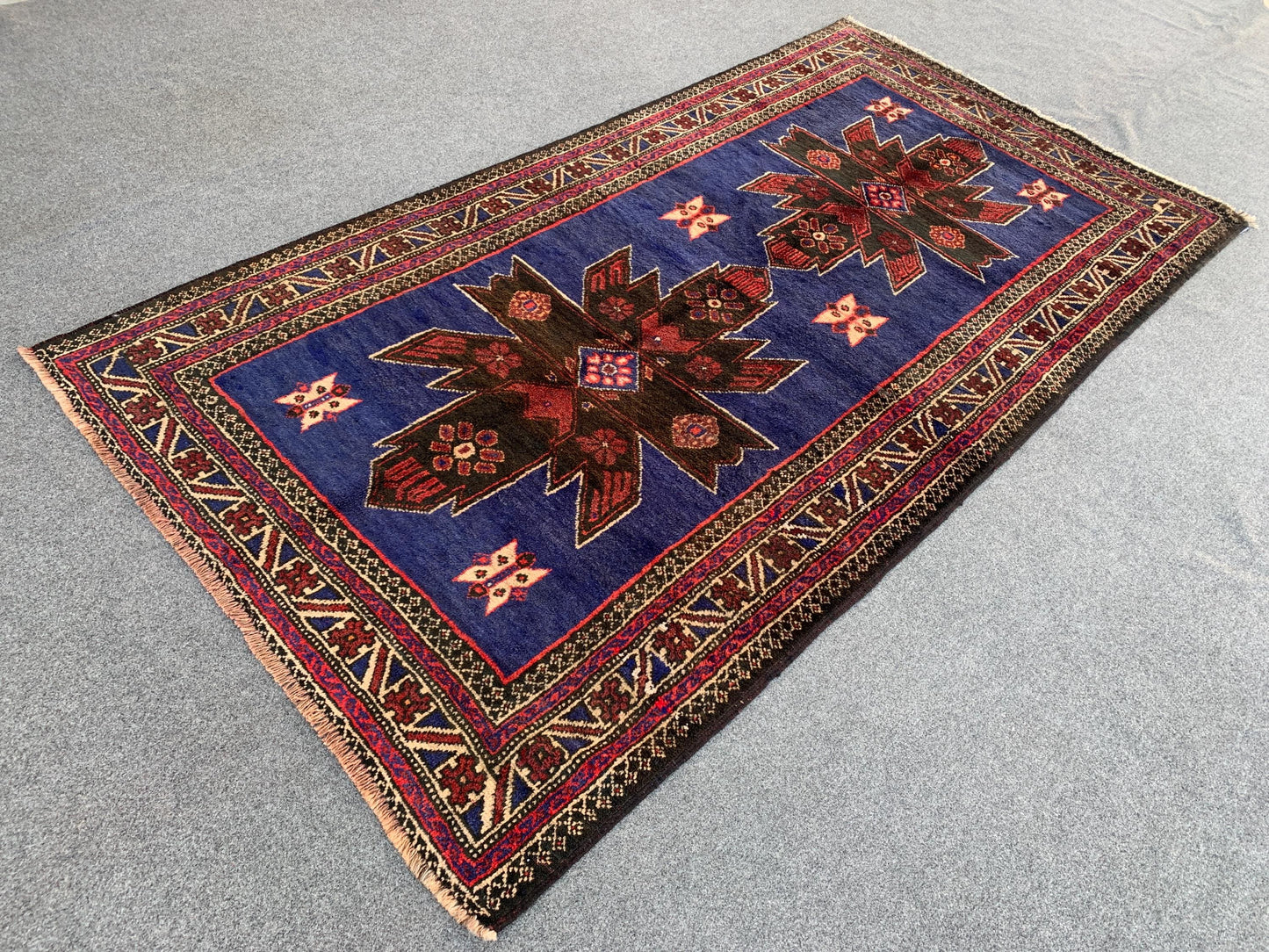 Blue Vintage Rug 4x7 ft Handmade Afghan Rug, Baluchi Rug, Geometric Rug, Oriental Wool Rug, Tribal Antique Rug Entryway Bedroom Kitchen Rug.