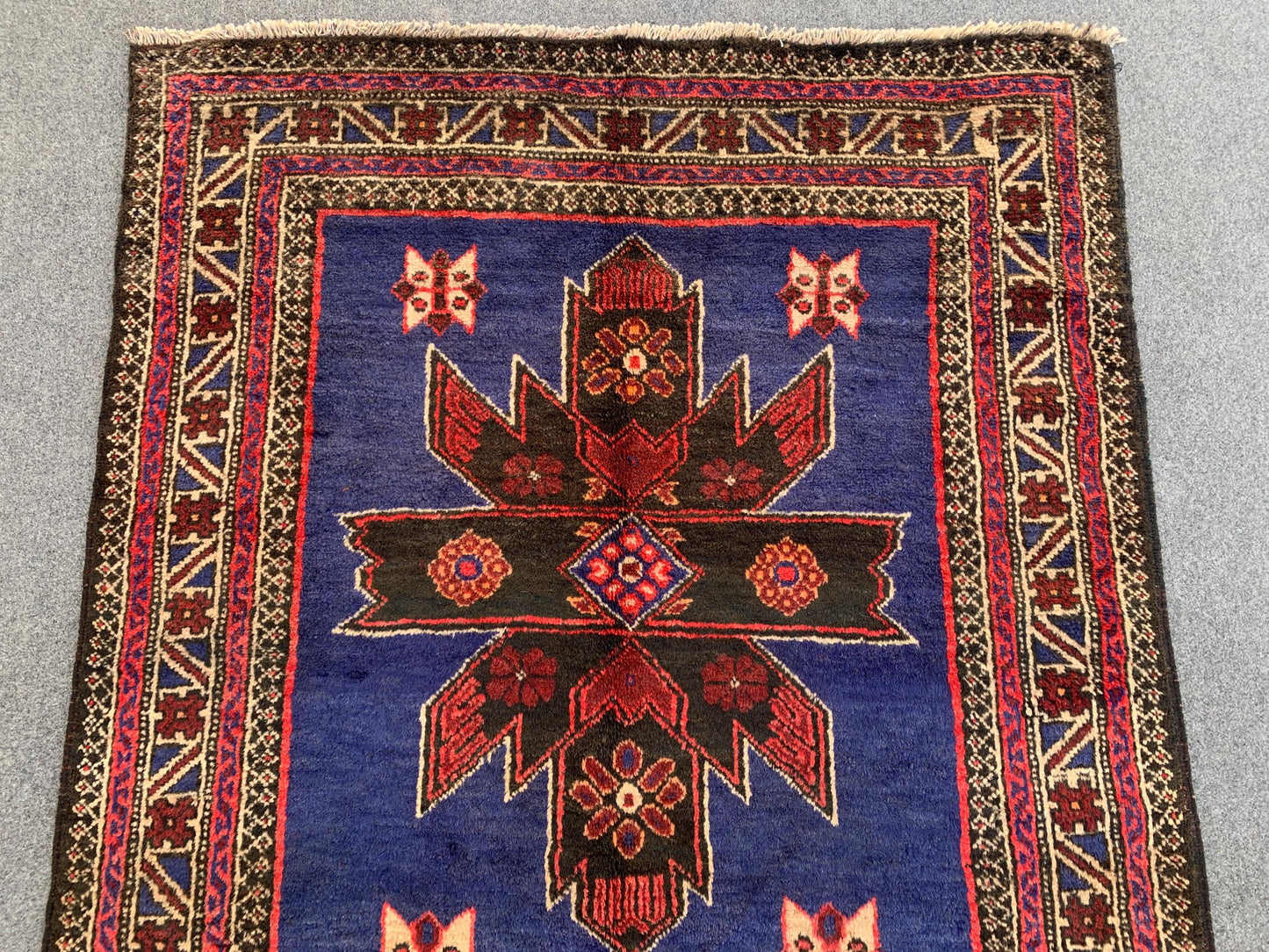 Blue Vintage Rug 4x7 ft Handmade Afghan Rug, Baluchi Rug, Geometric Rug, Oriental Wool Rug, Tribal Antique Rug Entryway Bedroom Kitchen Rug.