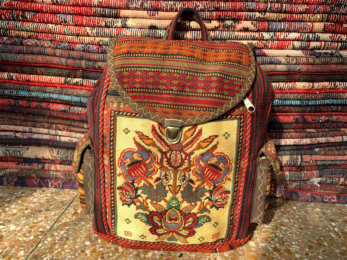 Vintage Afghan Backpack Handmade Kilim Bag, Kilim Backpack Rug Kilim Knapsack Rug, 0.8 x 1.4 ft bag, Pack, Backpack Travel Bag Kilim Rug.