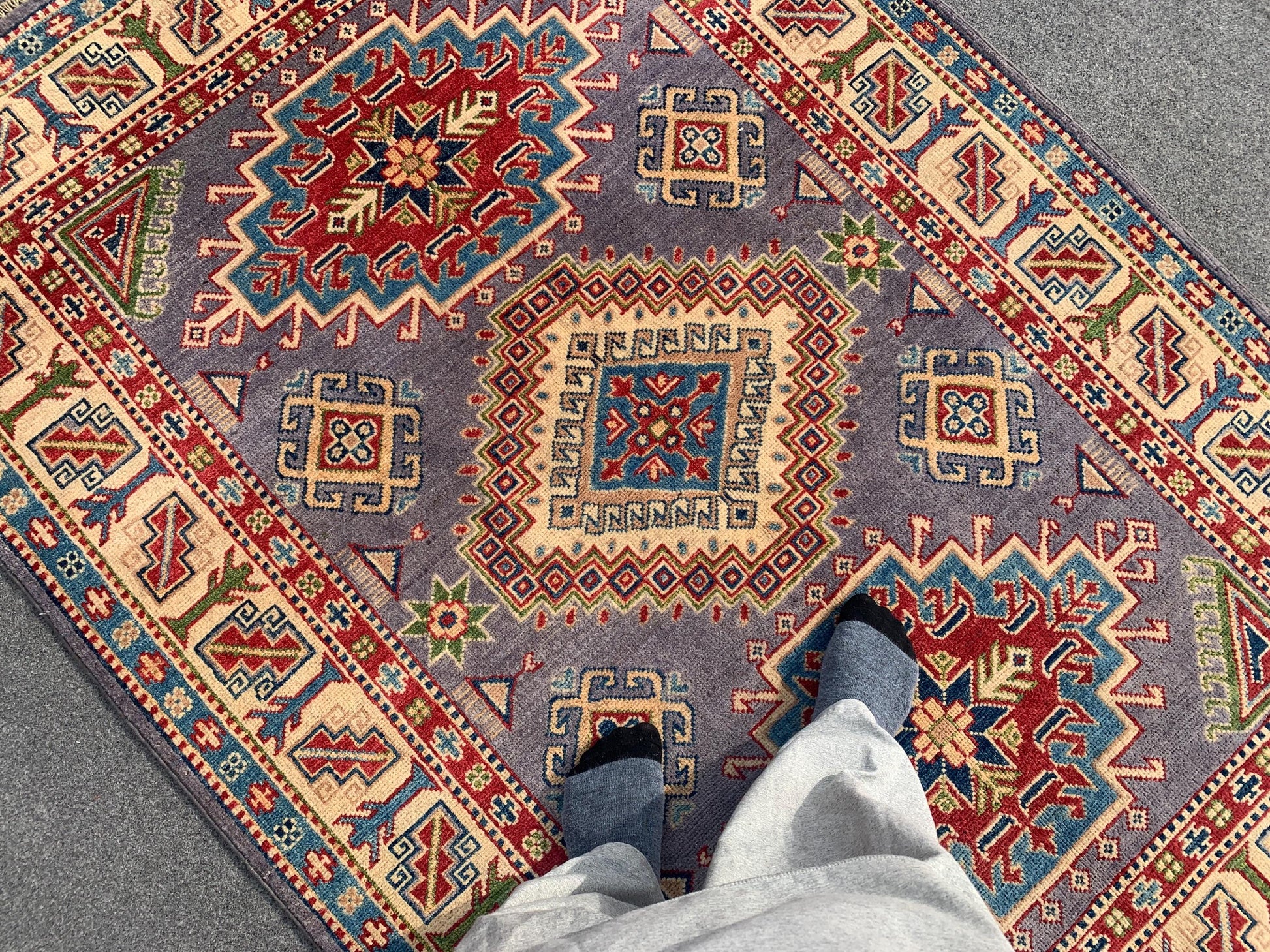 Grey Kazak Rug 4x6 ft Afghan Handmade Wool Rug, Tribal Geometric Rug, Peshawari Kazak Rug, Traditional Turkmen Rug, Bedroom Living Room Rug.