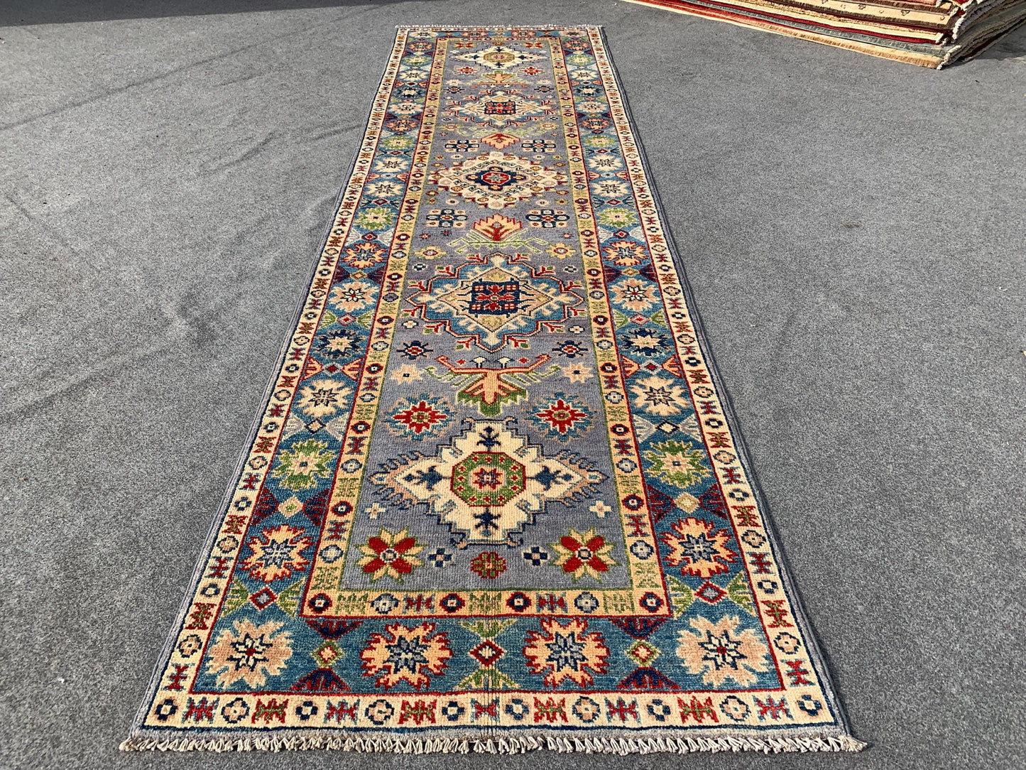 Kazak Runner Rug 3x10 ft Afghan Handmade Wool Runner Rug, Geometric Rug, Peshawari Kazak Rug, Tribal Turkmen Rug Bedroom Hallway Runner Rug.