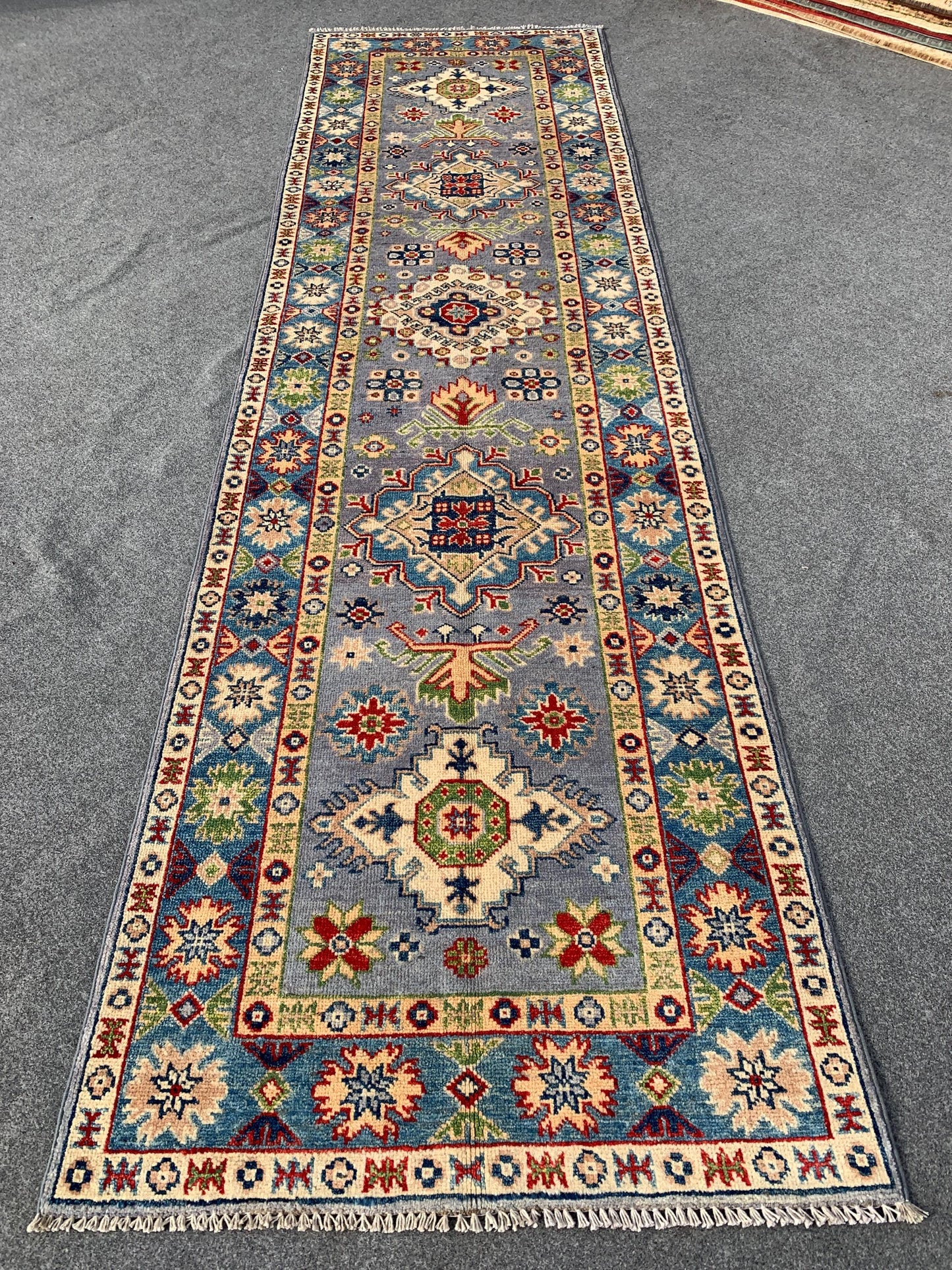 Kazak Runner Rug 3x10 ft Afghan Handmade Wool Runner Rug, Geometric Rug, Peshawari Kazak Rug, Tribal Turkmen Rug Bedroom Hallway Runner Rug.