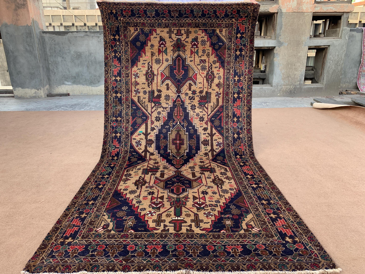 4x8 ft Vintage Geometric Rug Handmade Afghan Rug Herati Baluchi Rug Tribal Wool Area Rug Oriental Soft Pile Rug Kitchen Rug Bedroom Rug etc.