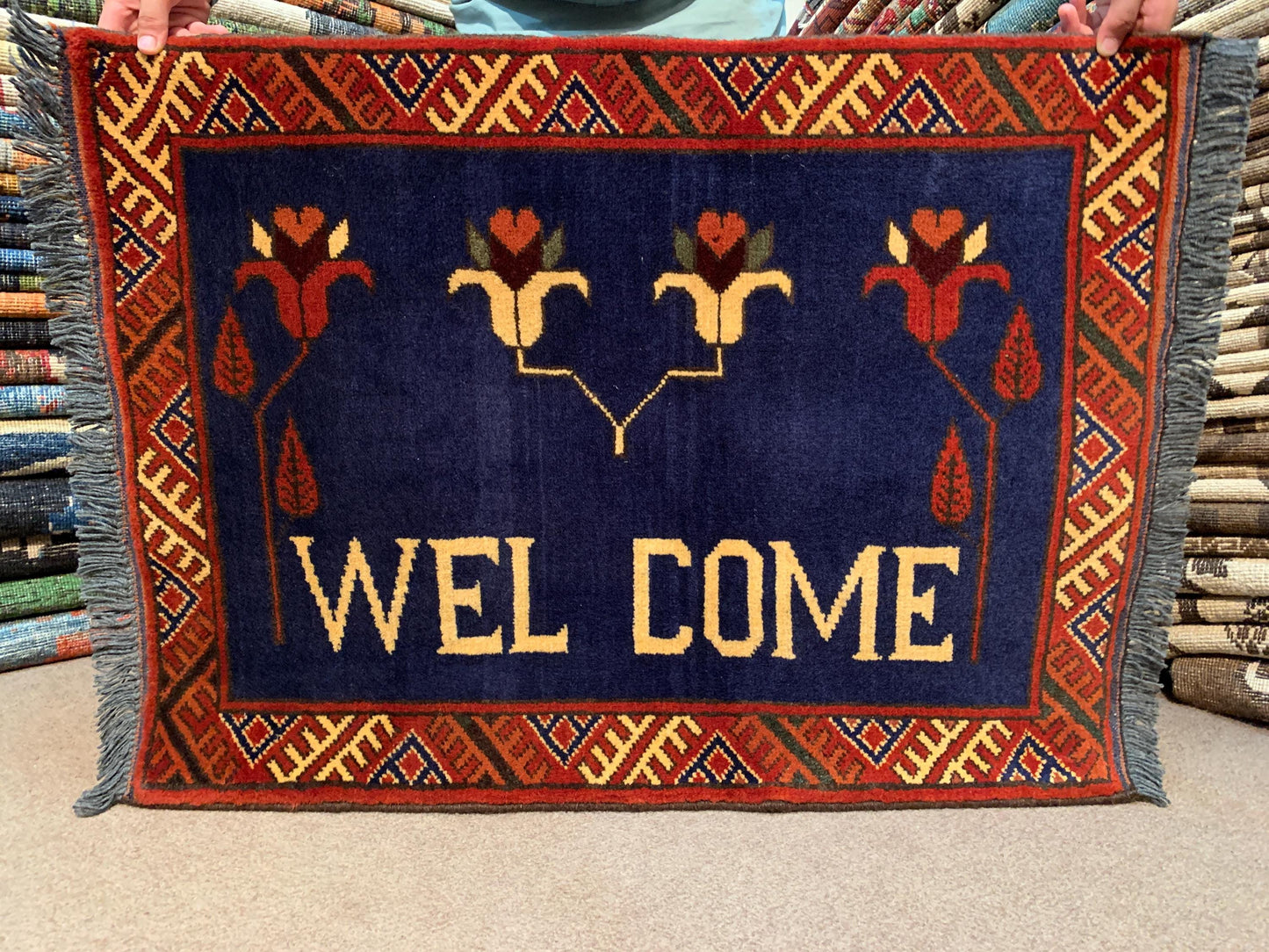 Vintage Bukhara  2x3 ft Handmade Afghan Rug, Wall Hanging Rug
