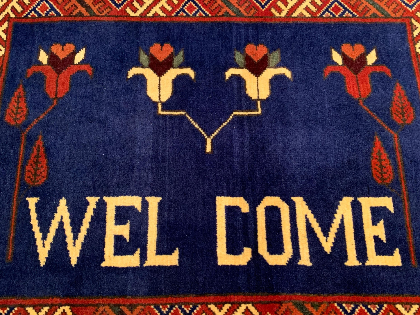 Vintage Bukhara  2x3 ft Handmade Afghan Rug, Wall Hanging Rug