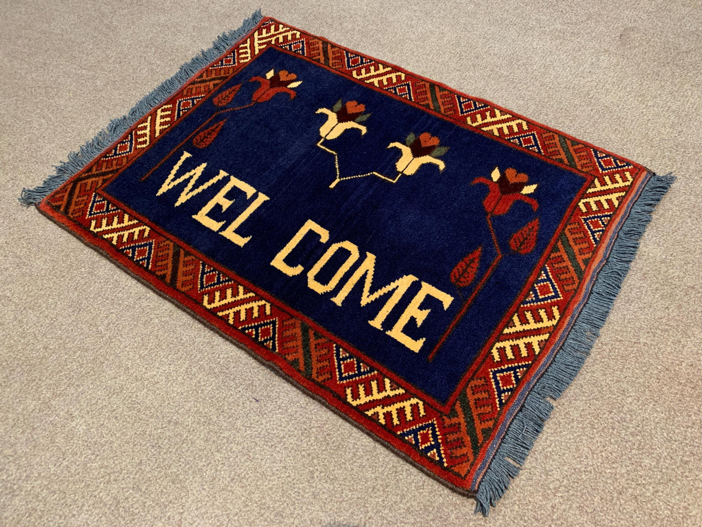 Vintage Bukhara  2x3 ft Handmade Afghan Rug, Wall Hanging Rug