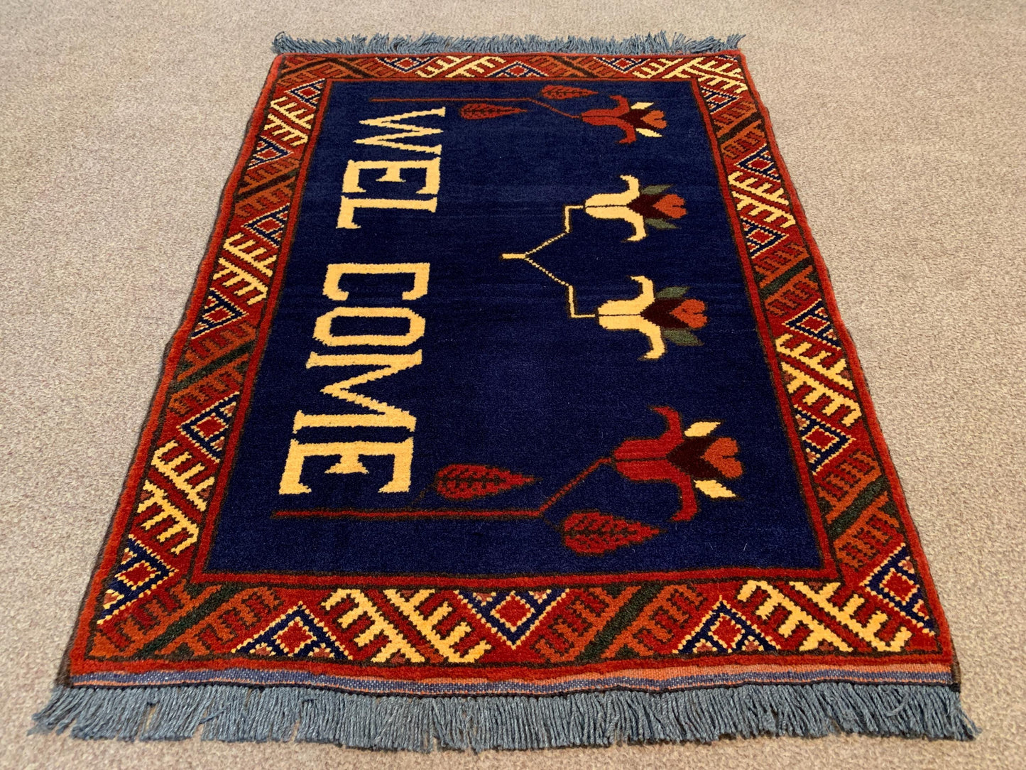 Vintage Bukhara  2x3 ft Handmade Afghan Rug, Wall Hanging Rug