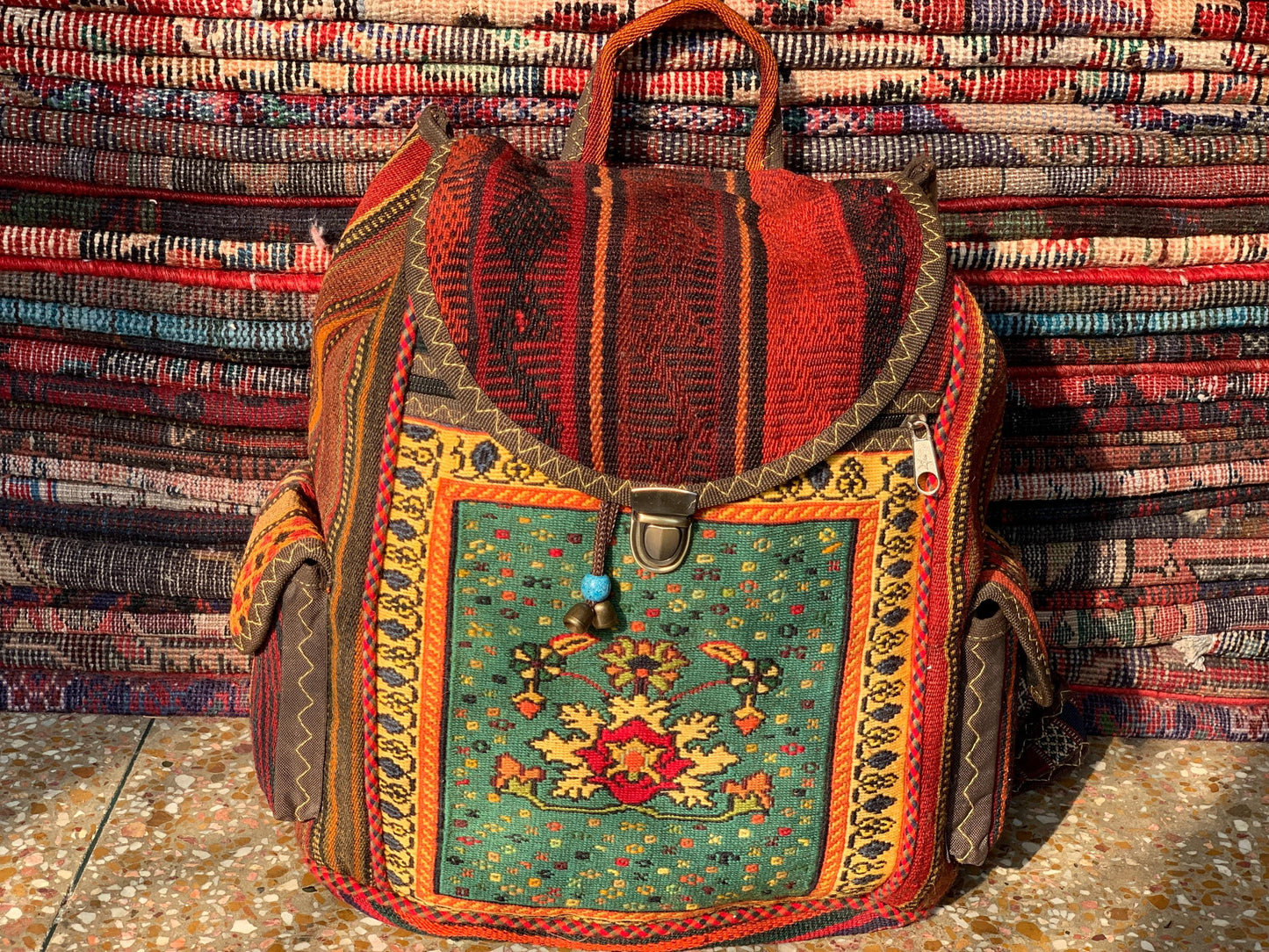 Handmade Backpack Rug, Vintage Afghan Backpack, Kilim Backpack Rug, Knapsack Backpack Rug, 0.8 x 1.4 ft Bag Pack, Travel Backpack Kilim Rug.