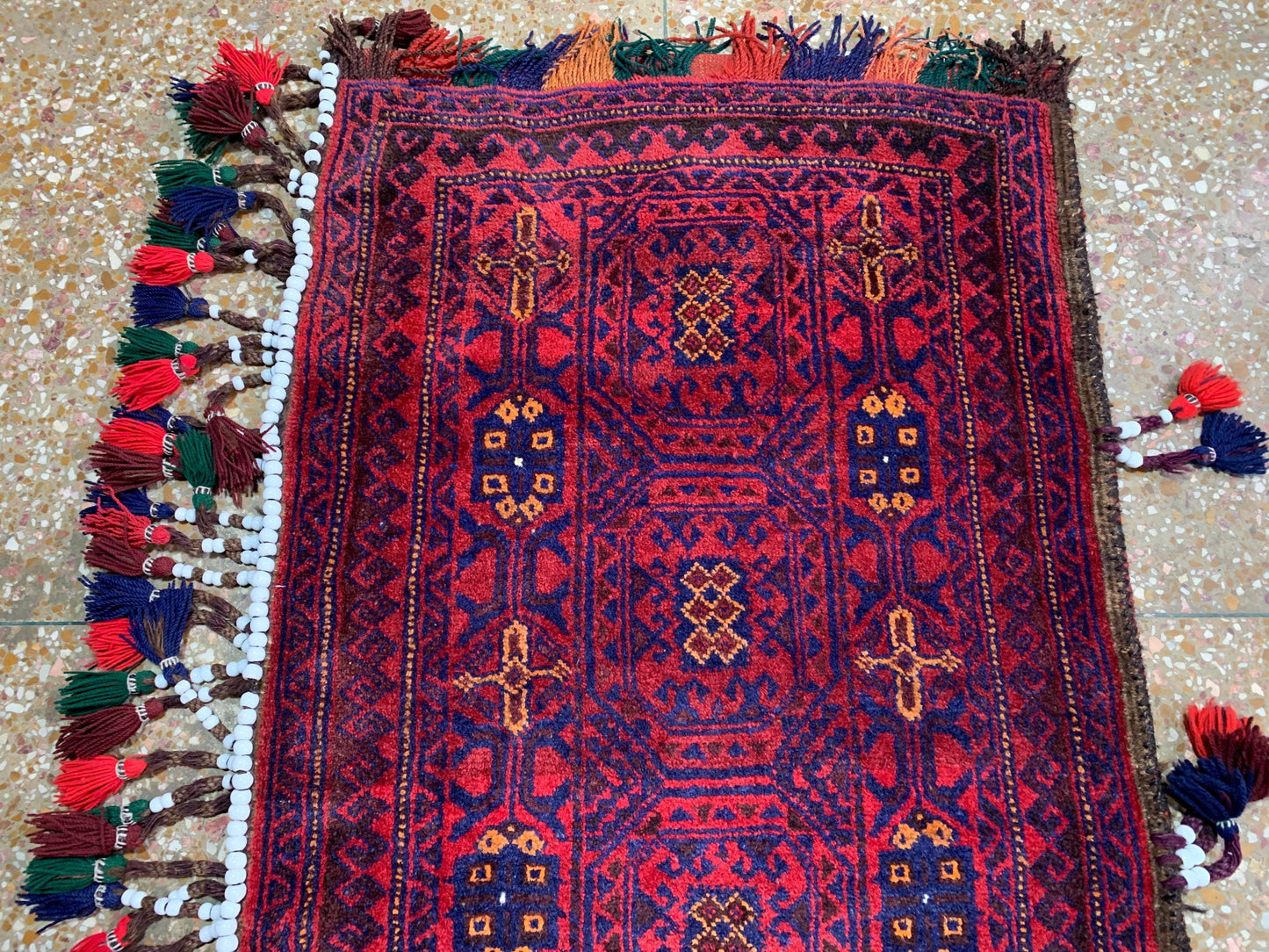 Vintage Tekke Design Rug 2x5 ft Handmade Afghan Wool Rug, Oriental Antique Rug, Turkmen Balisht Rug Tribal Cushion Cover Small Entryway Rug.