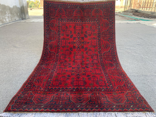 3x4 ft Red Bukhara Rug Handmade Afghan Wool Rug,