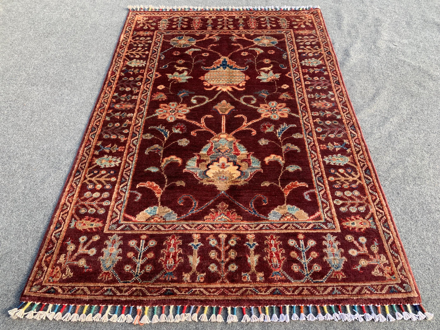 Navy Red Sultani Rug 3x5 ft Afghan Handmade Wool Rug Gorgeous Floral Sultani Rug Traditional Turkmen Rug Bedroom Rug Office Living Room Rug.