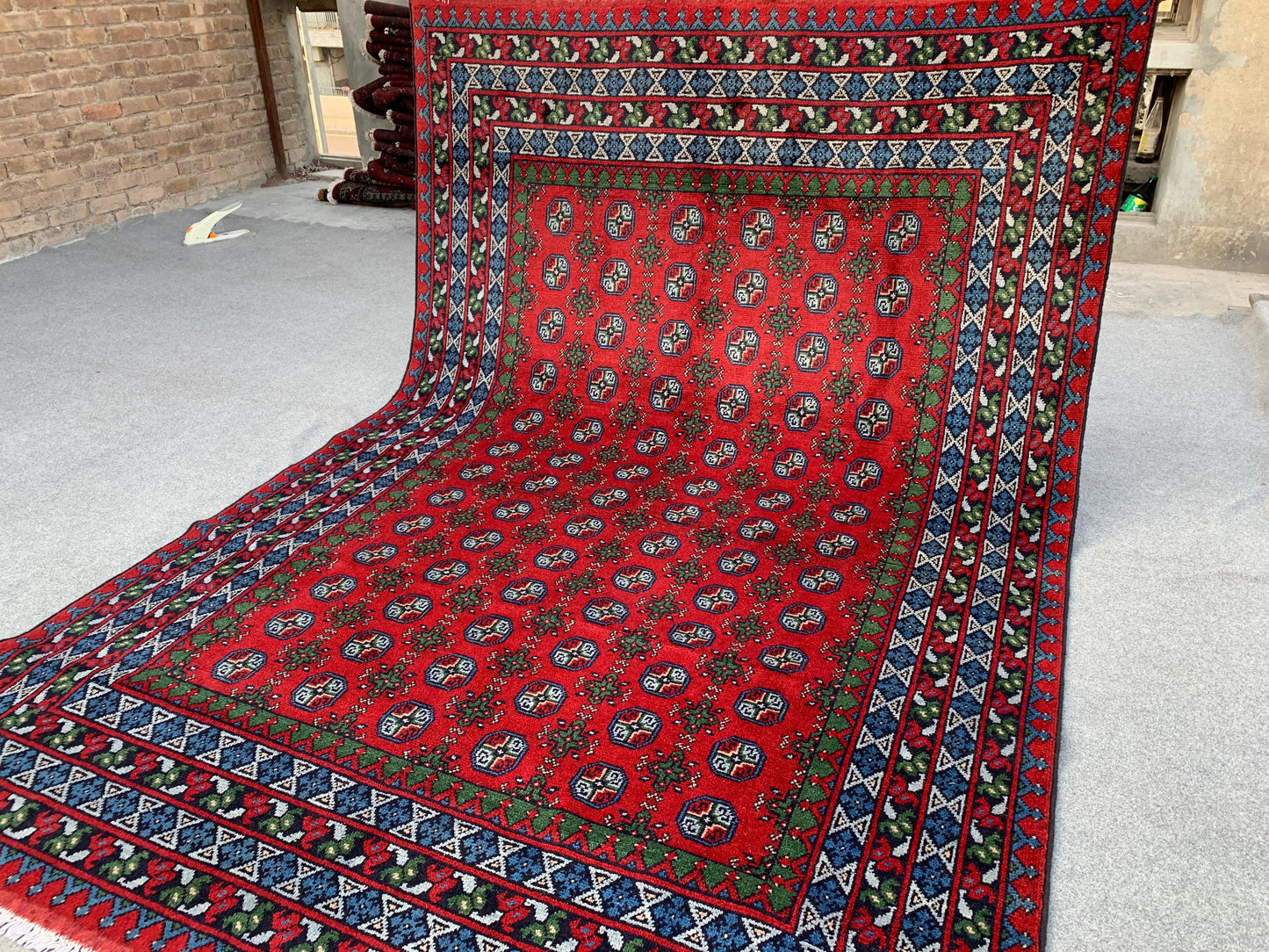 7x10 ft Red Aqcha Rug Afghan Handmade Wool Rug, Ersari design Rug Oriental Turkmen Rug, High Pile Rug  Bedroom Dining Table Living Room Rug.